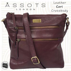 Assots of London Burgundy Leather CORI Crossbody Purse RFID Credit Card Slots